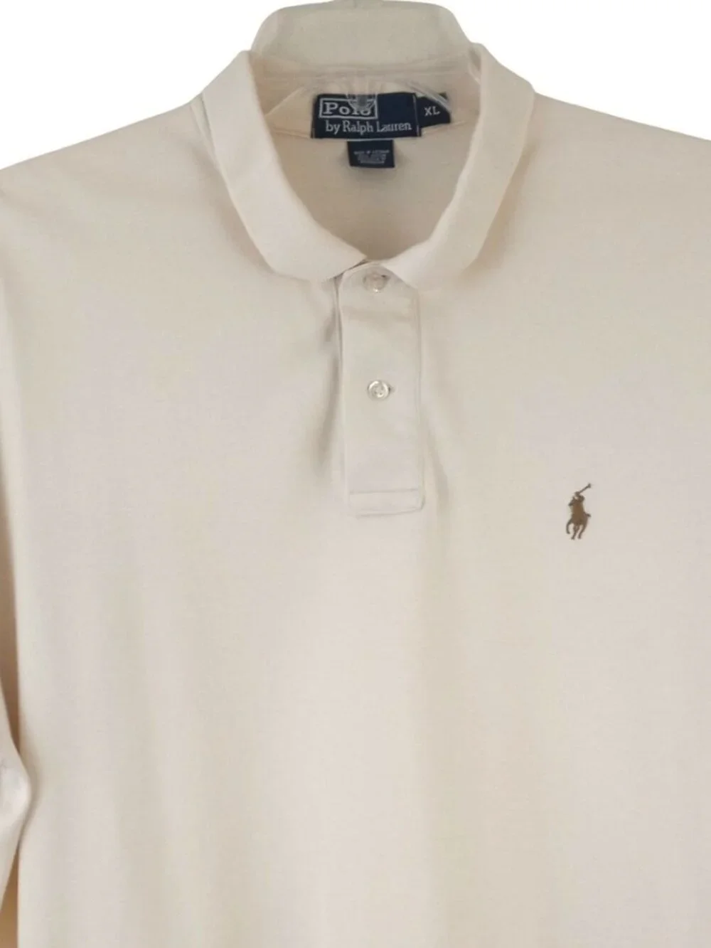 Polo Ralph Lauren Ivory Polo Shirt Mens XL Brown Pony Short Sleeve 100% Cotton